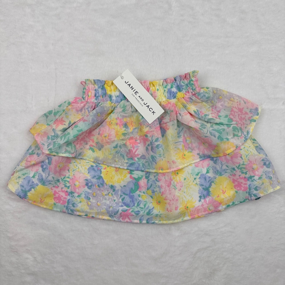 Janie and Jack Floral Skirt Toddler 12-18m MultiColor Pastel Ruffle Tiered Lined